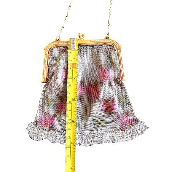 Whiting Davis Antique Mesh Purse White Flower Print 1920s Vintage Bag - Picture 10 of 10